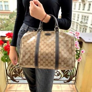 Authentic Gucci Joy Boston bag brown monogram coated canvas medium size